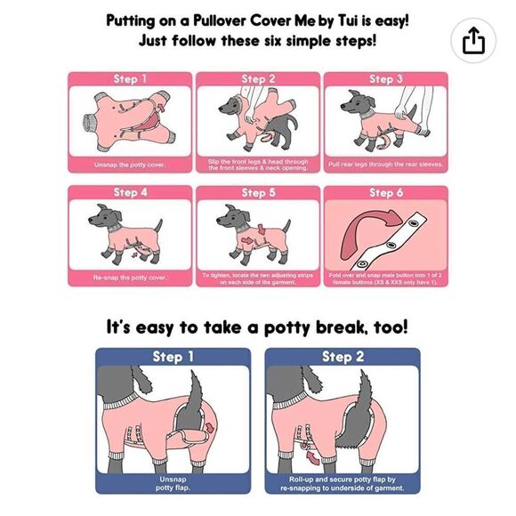 Cover Me by Tui Medical Pet Shirt Recovery Shirt Adjustable Fit Puppy Print - Picture 3 of 6